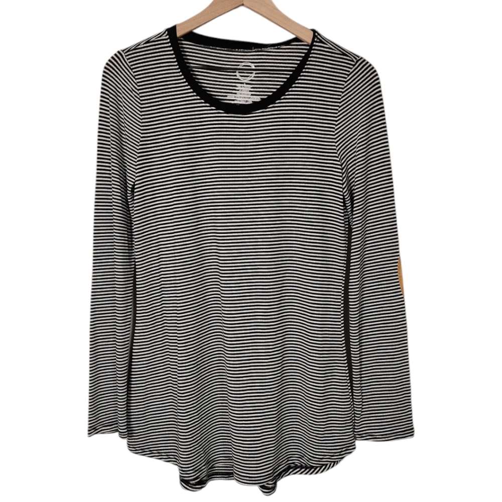 Maurices Womens Small 24/7 Basic Striped Long Sleeve Elbow Patch Shirt NEW